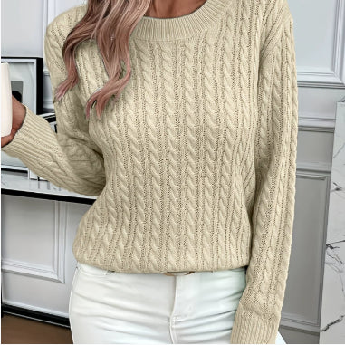 Stickad tröja med twistmönster och rund hals – elegant