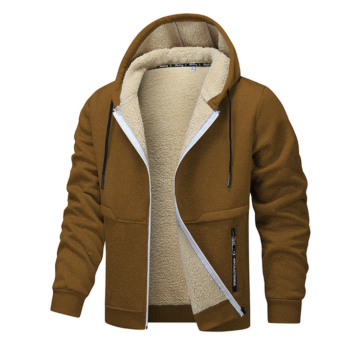 Hoodie herr med dragkedja och sherpafoder, tjock fleece