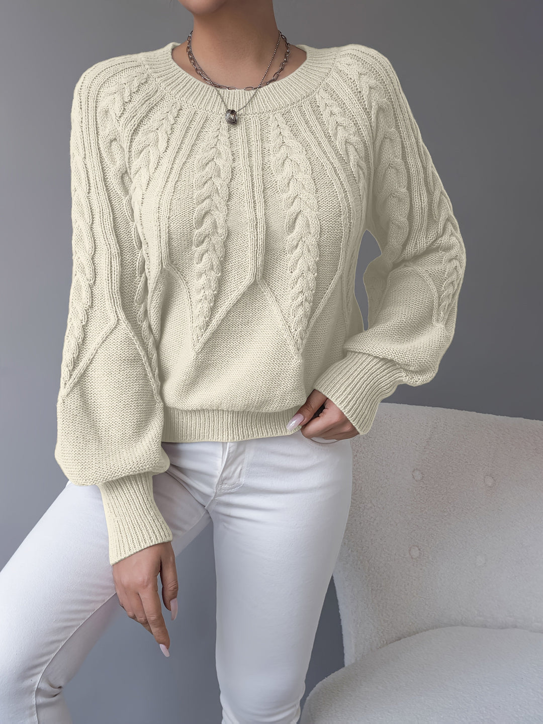 Odette | Kabelstickad Lantern Sleeve Tröja