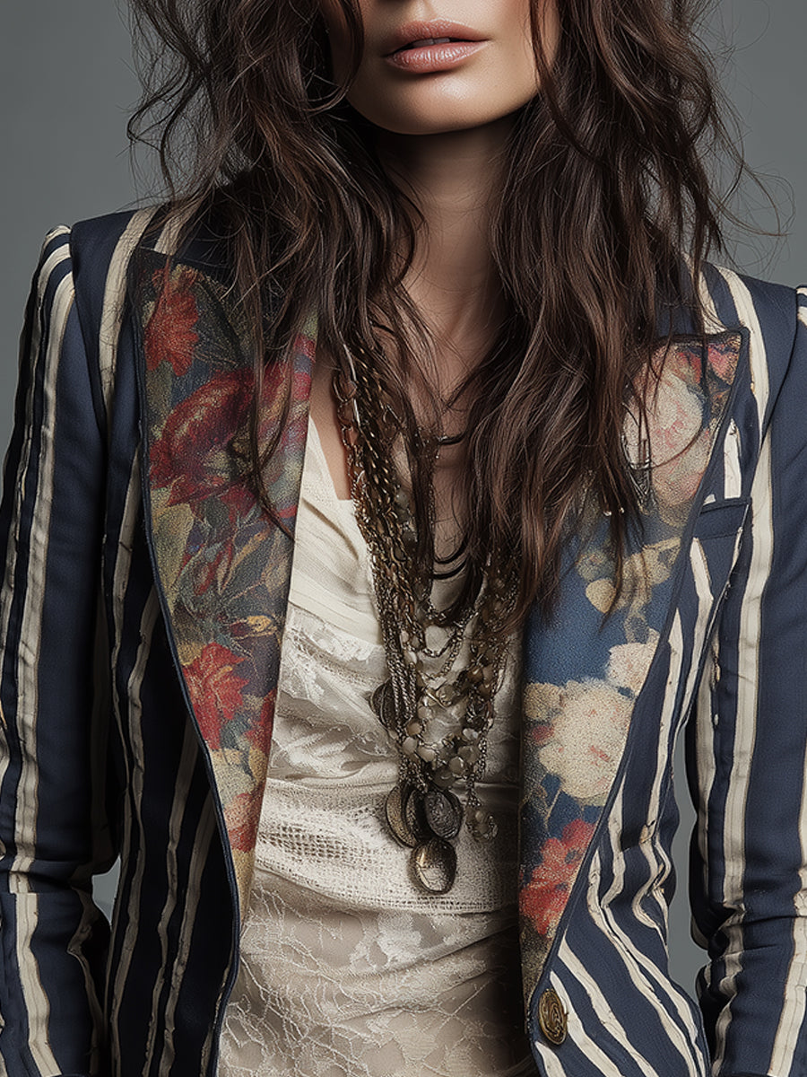 Nina | Klassisk Retro Bohemisk Randig Blazer