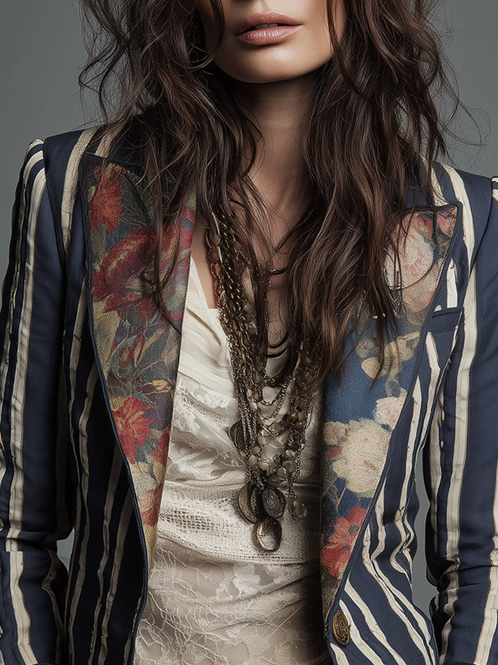 Nina | Klassisk Retro Bohemisk Randig Blazer