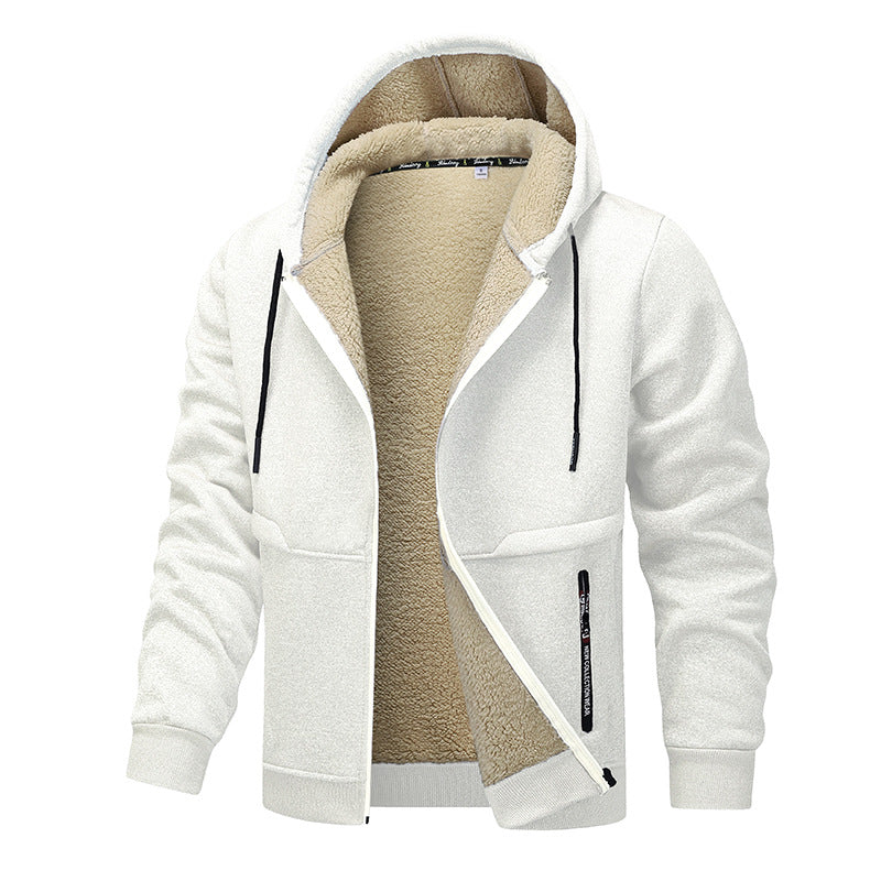 Hoodie herr med dragkedja och sherpafoder, tjock fleece