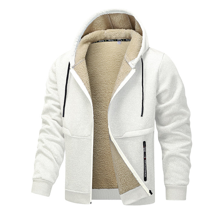 Hoodie herr med dragkedja och sherpafoder, tjock fleece
