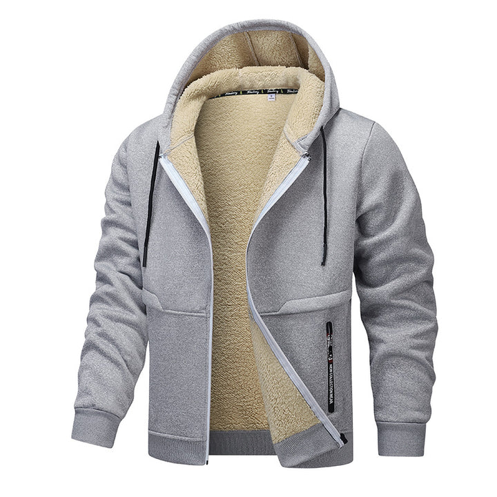 Hoodie herr med dragkedja och sherpafoder, tjock fleece
