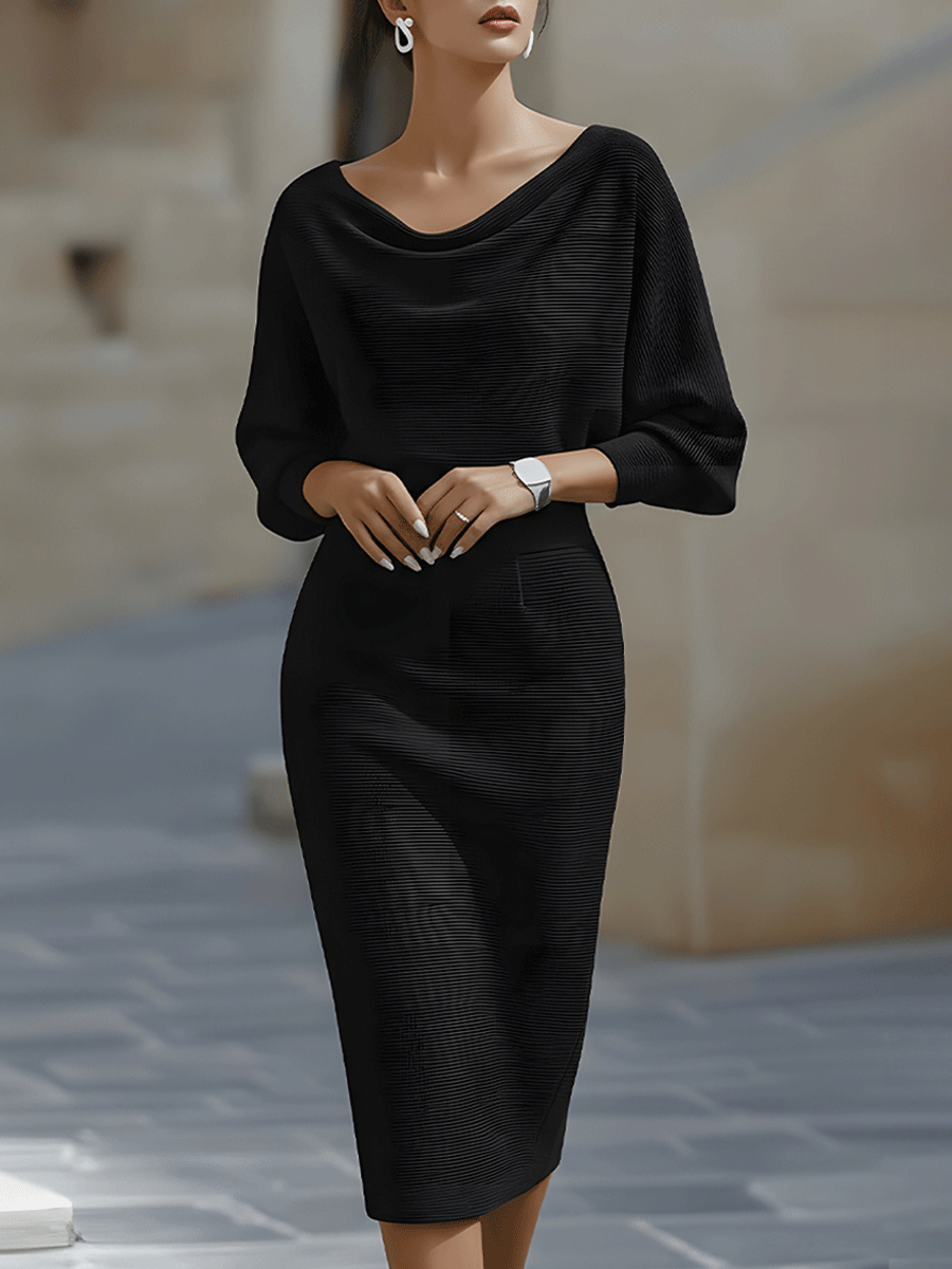 Liora | Elegant Draped Batwing Midi Klänning