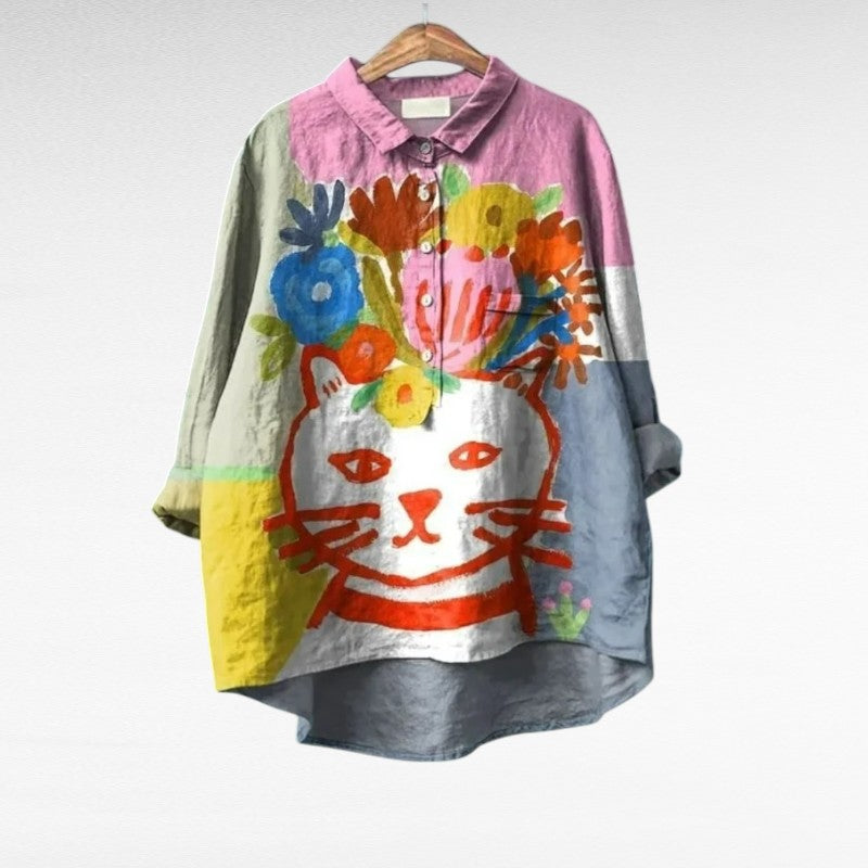 Islay | Flerfärgad Vintage-Chic Kattblus