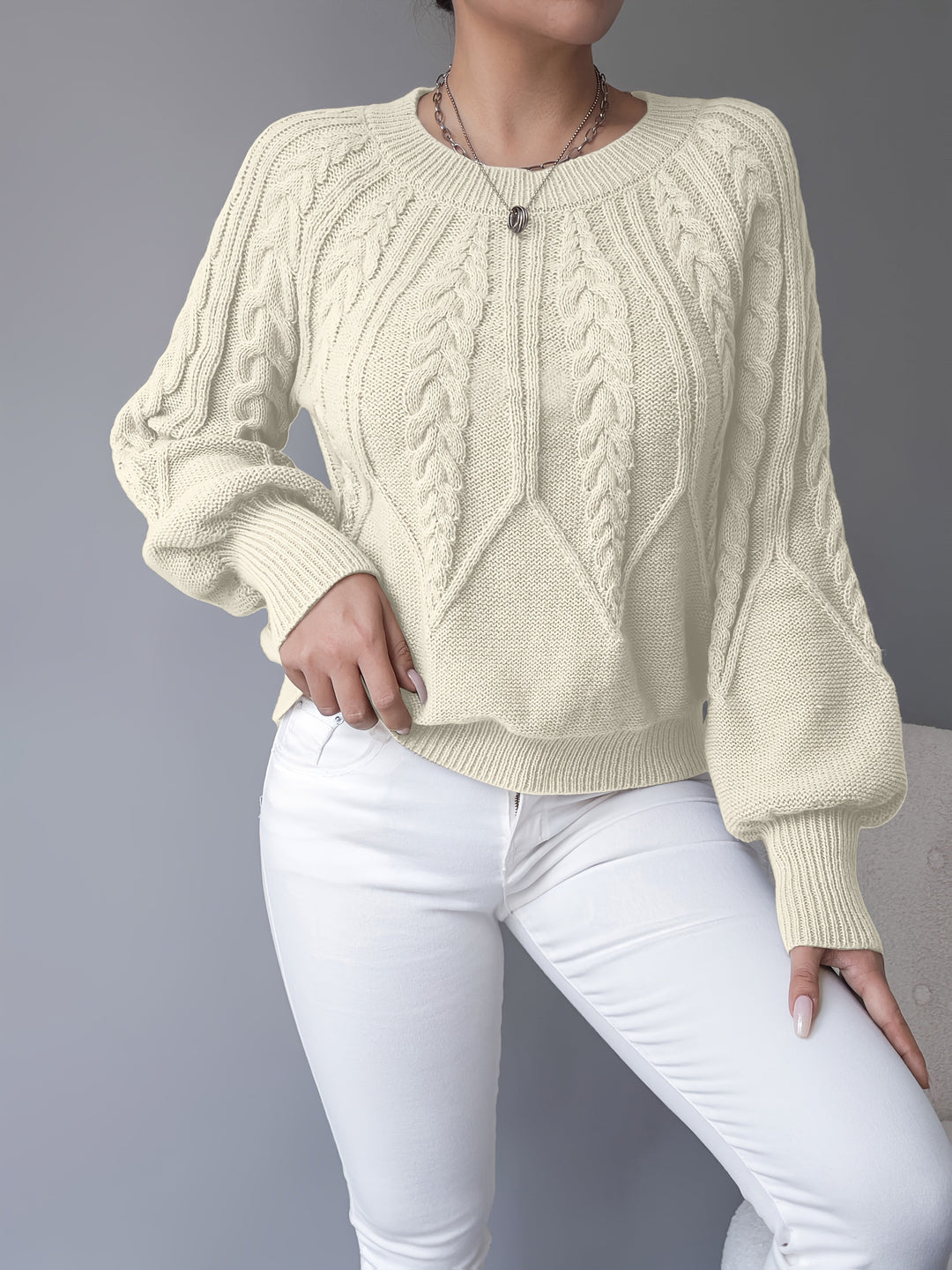 Odette | Kabelstickad Lantern Sleeve Tröja