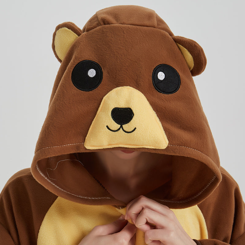 Björn-onesie i mjuk fleece – djurpyjamas för vuxna