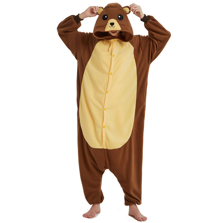 Björn-onesie i mjuk fleece – djurpyjamas för vuxna