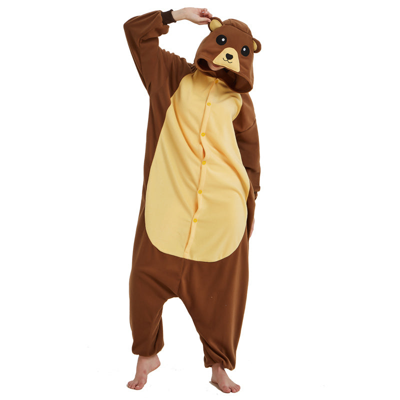 Björn-onesie i mjuk fleece – djurpyjamas för vuxna