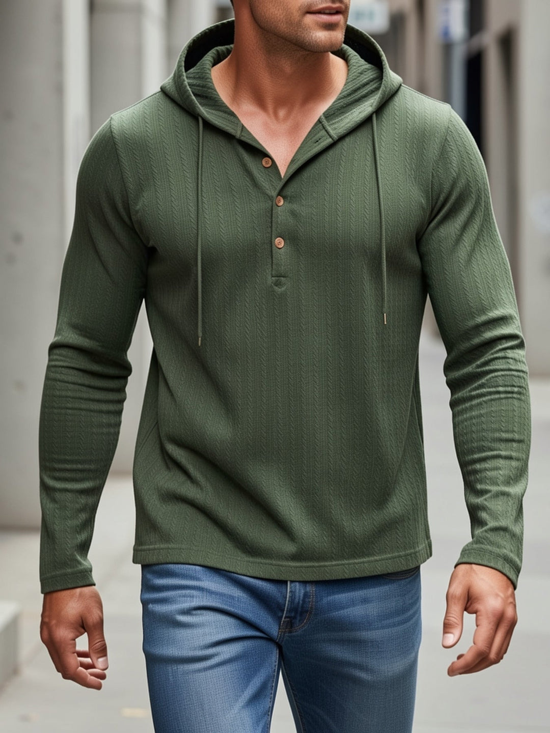 Rafferty | Texturerad Huva Henley Skjorta