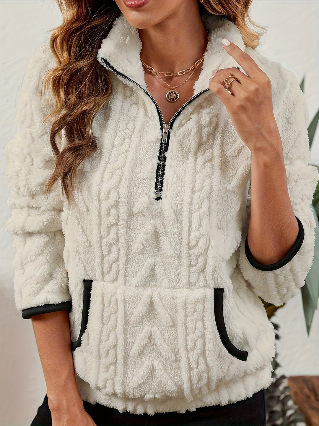Thea | Texturerad Halv-Zip Pullover