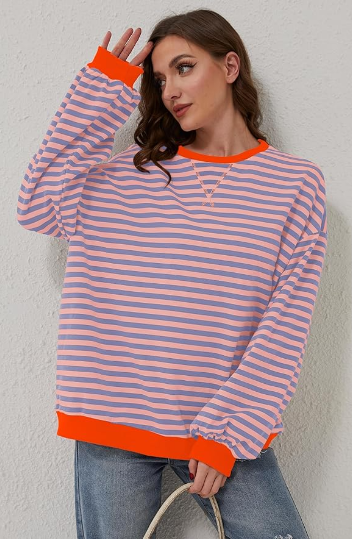 Rosmarin | Randig Rundhalsad Sweatshirt