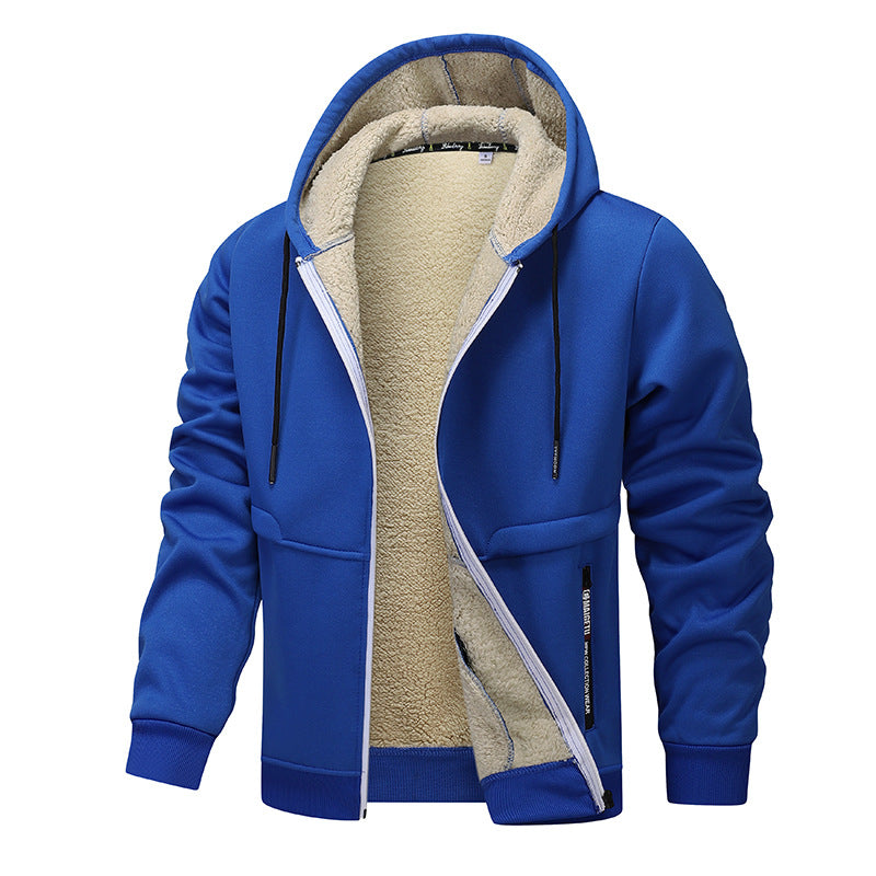 Hoodie herr med dragkedja och sherpafoder, tjock fleece