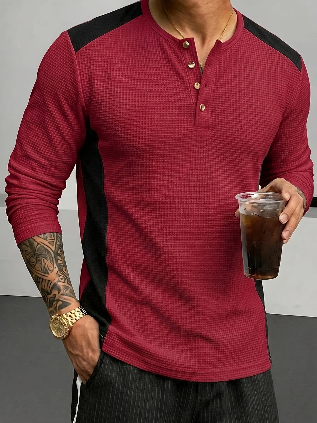 Sawyer | Texturerad Kontrast Henley Skjorta