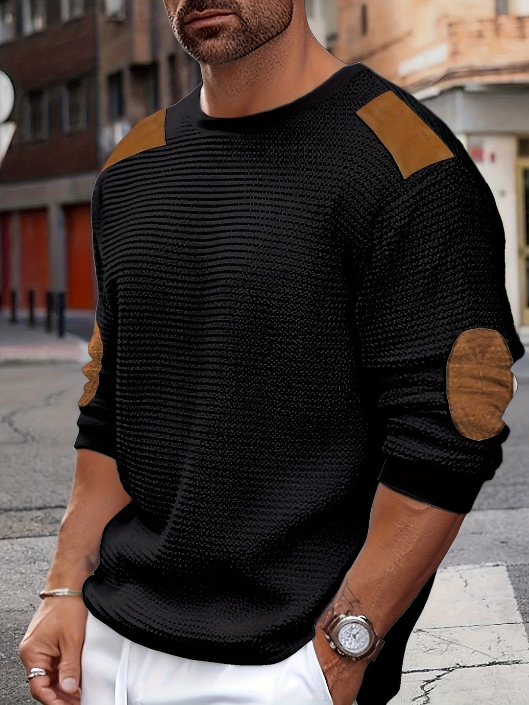 Oliver | Elbow-Patch Vaffelstickad Jumper