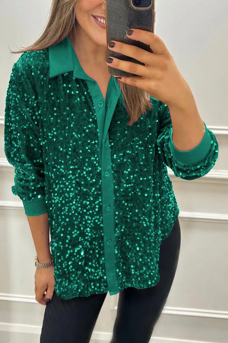 Claudia | Elegant Shimmer Krage Skjorta