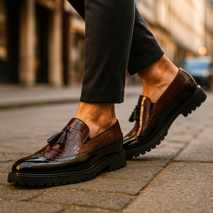 Dalton | Premium Krokodilprickade Fringed Loafers