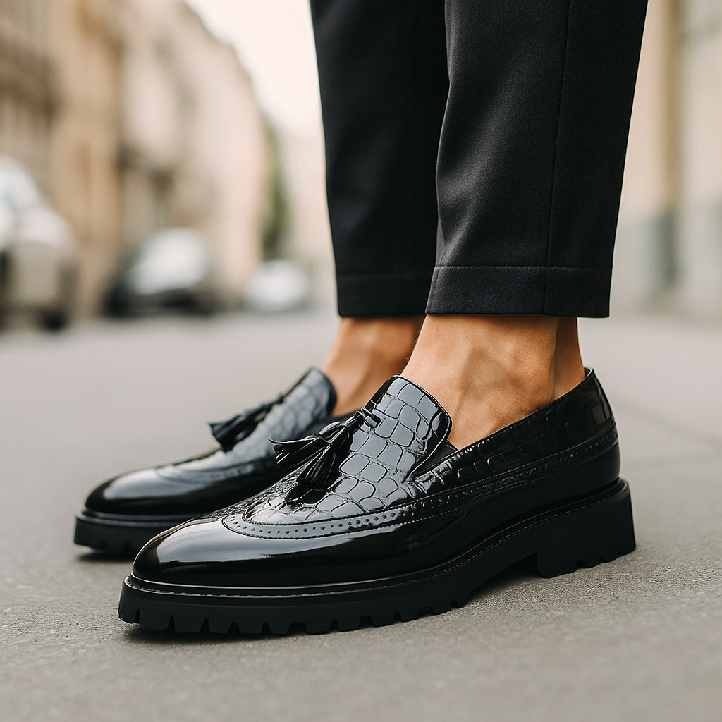 Dalton | Premium Krokodilprickade Fringed Loafers