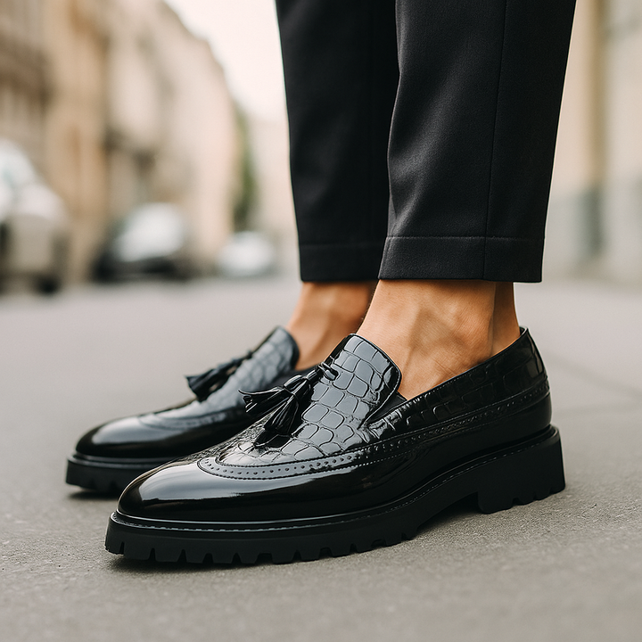 Dalton | Premium Krokodilprickade Fringed Loafers