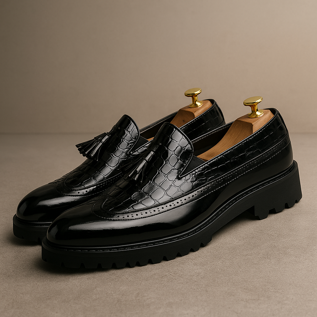 Dalton | Premium Krokodilprickade Fringed Loafers