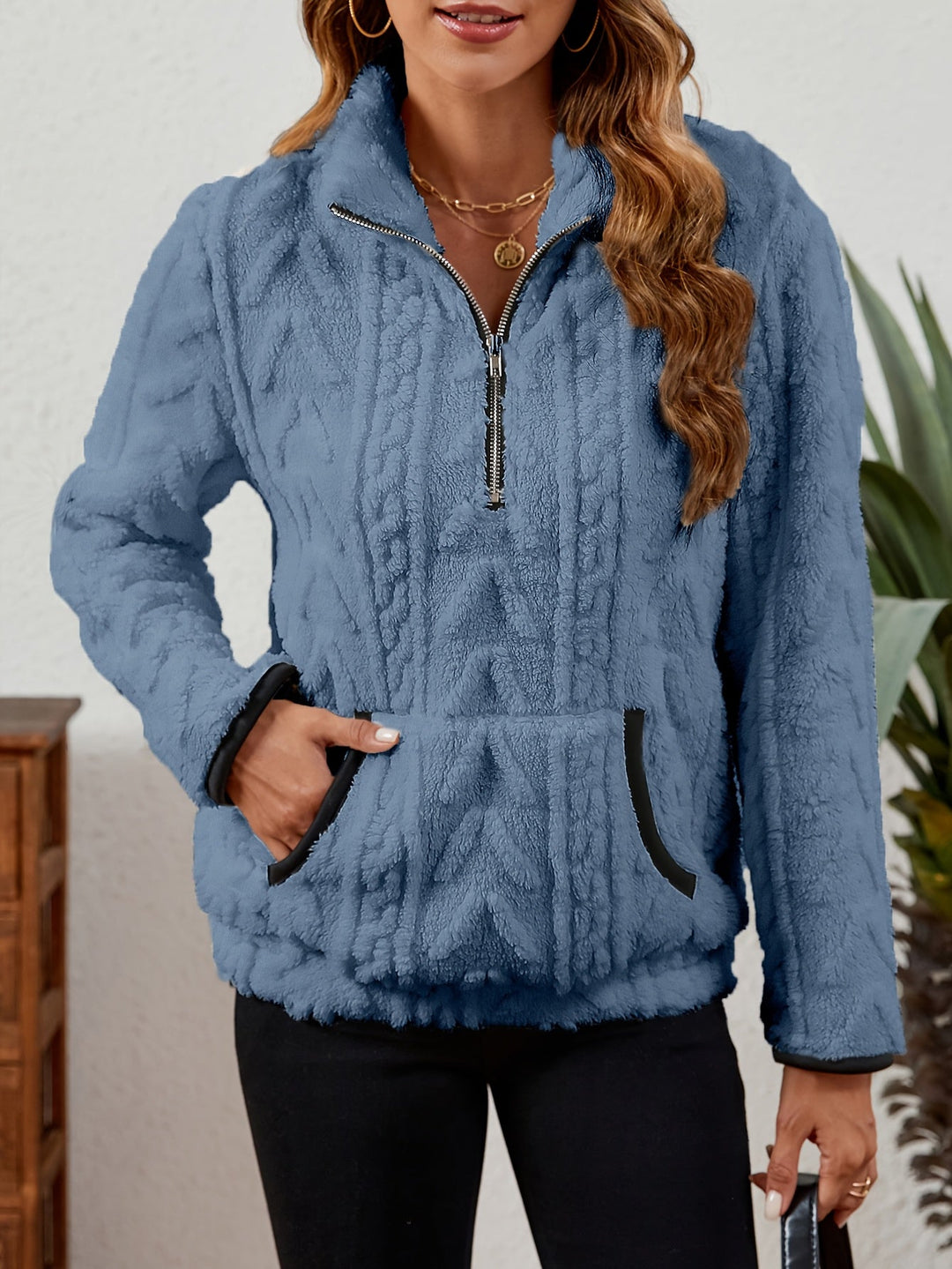 Thea | Texturerad Halv-Zip Pullover