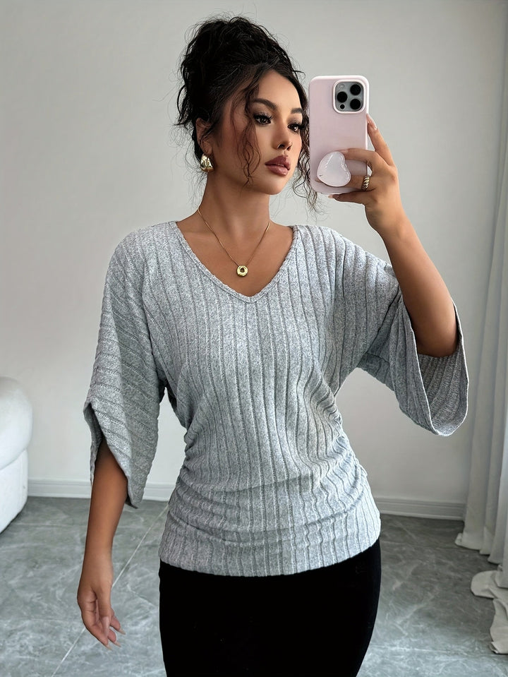 Juliana | Ribbad Draperad V-ringad Topp