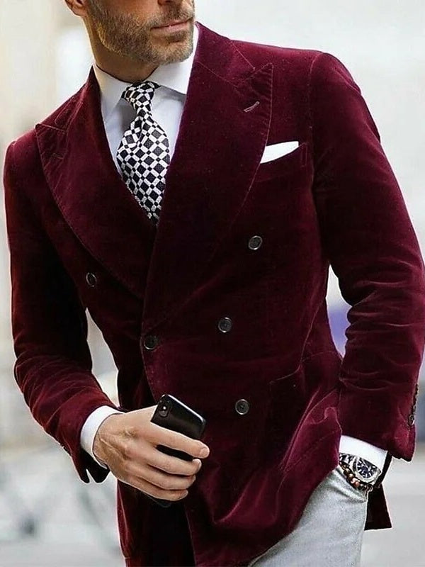 Zain | Sammet Preppy Krage Slim Fit Sex-Knappar Jacka