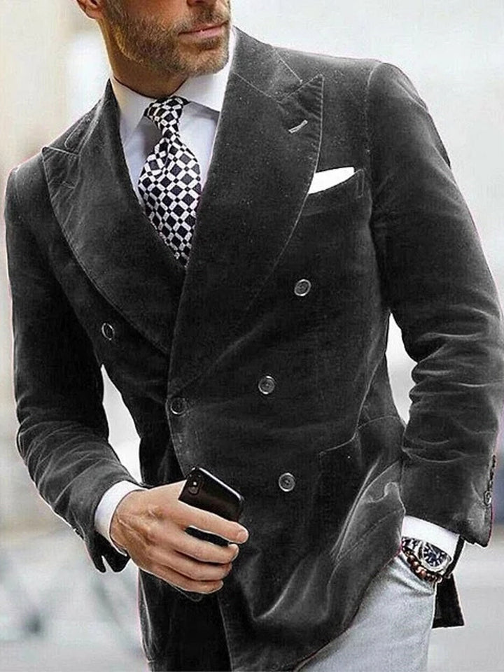 Zain | Sammet Preppy Krage Slim Fit Sex-Knappar Jacka