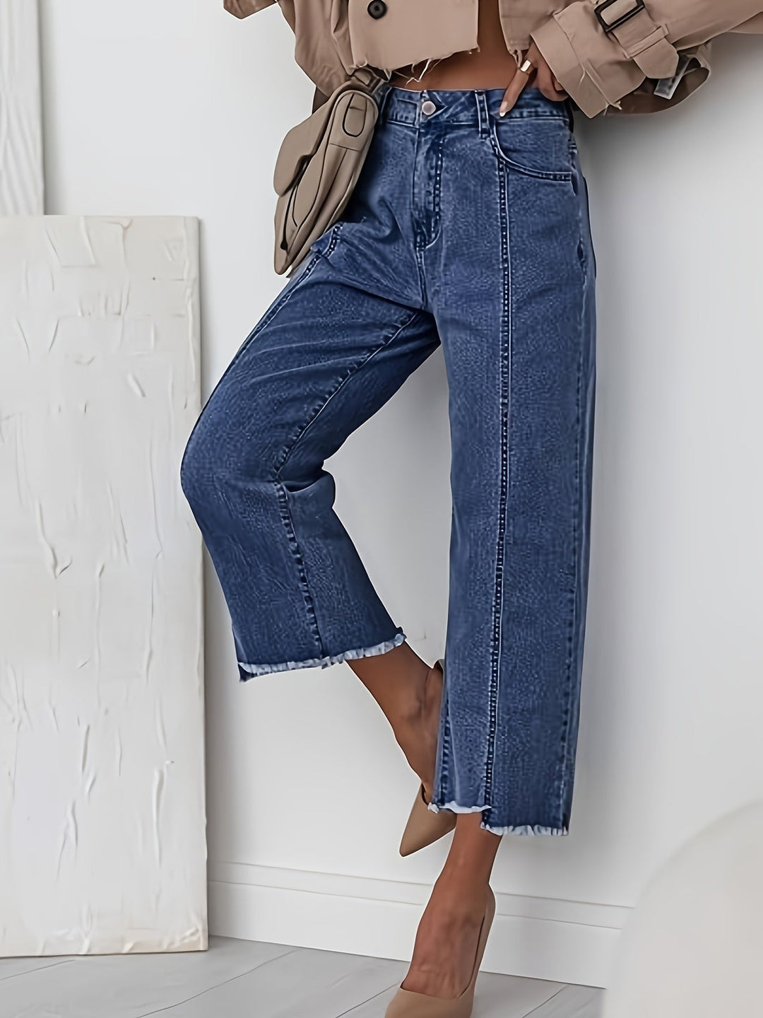 Ramona | Tvättade Cropped Jeans med Rak Ben