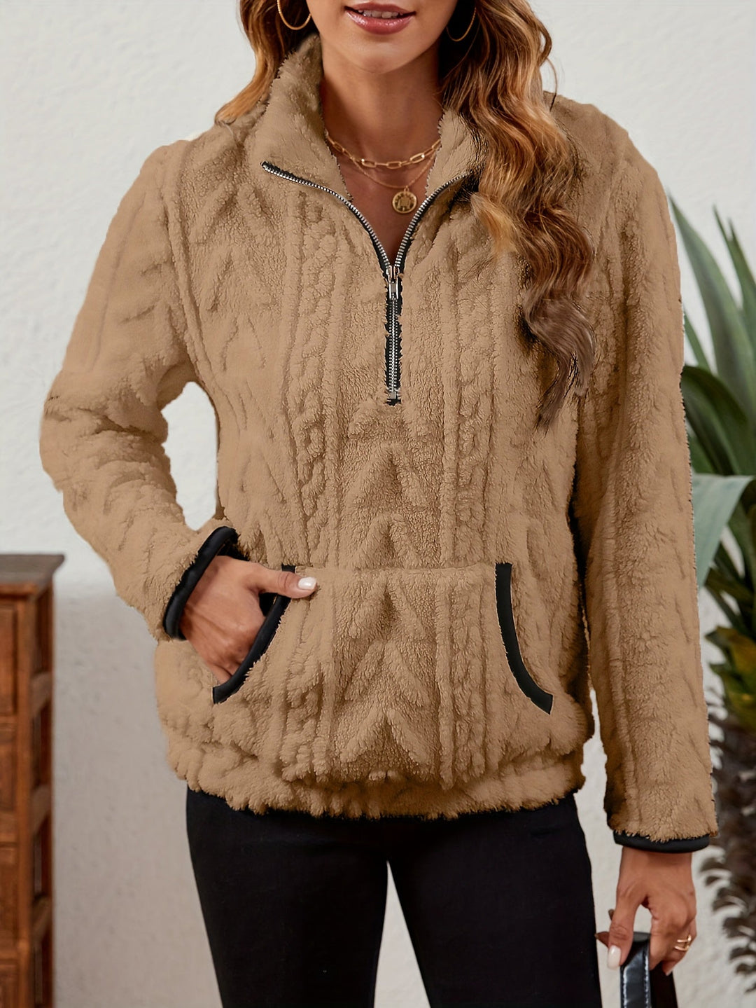 Thea | Texturerad Halv-Zip Pullover