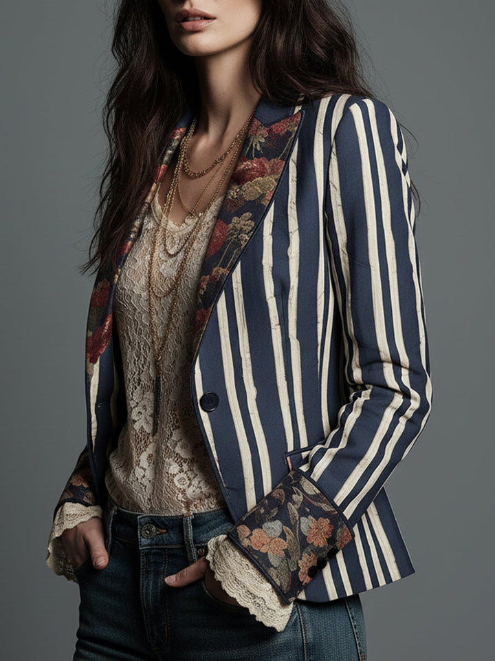 Nina | Klassisk Retro Bohemisk Randig Blazer