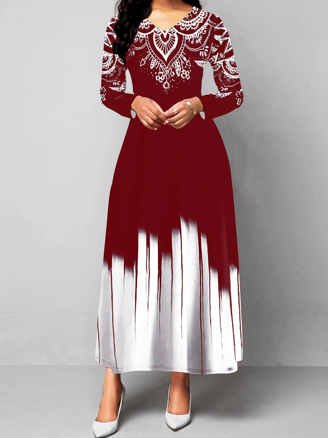 Rosalyn | Ornamental Print A-Line Maxi Klänning