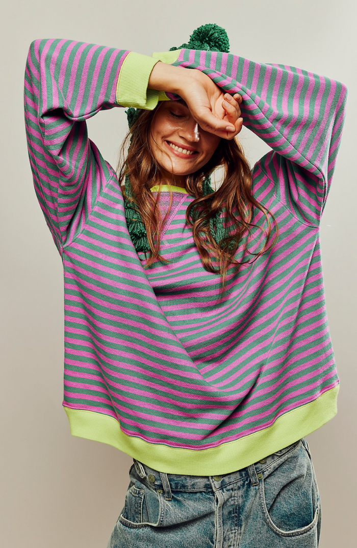 Rosmarin | Randig Rundhalsad Sweatshirt