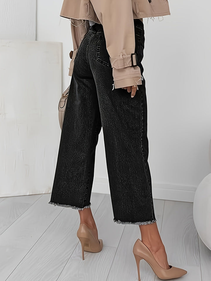 Ramona | Tvättade Cropped Jeans med Rak Ben