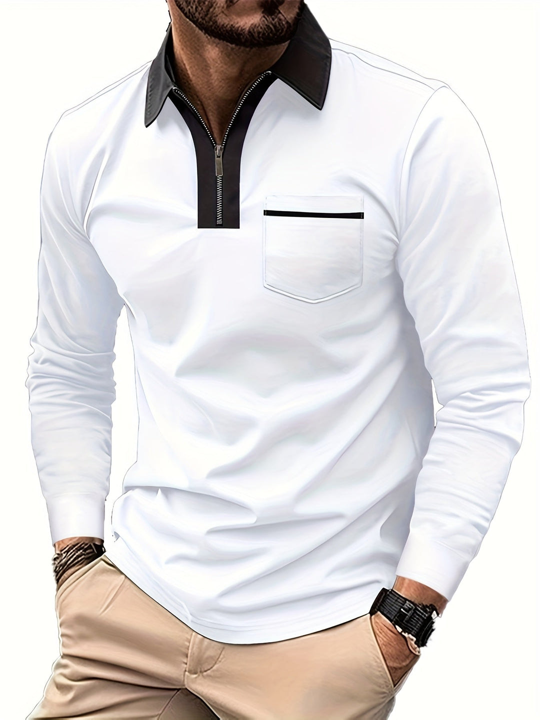 Douglas | Zip-Krage Långärmad Polo Skjorta