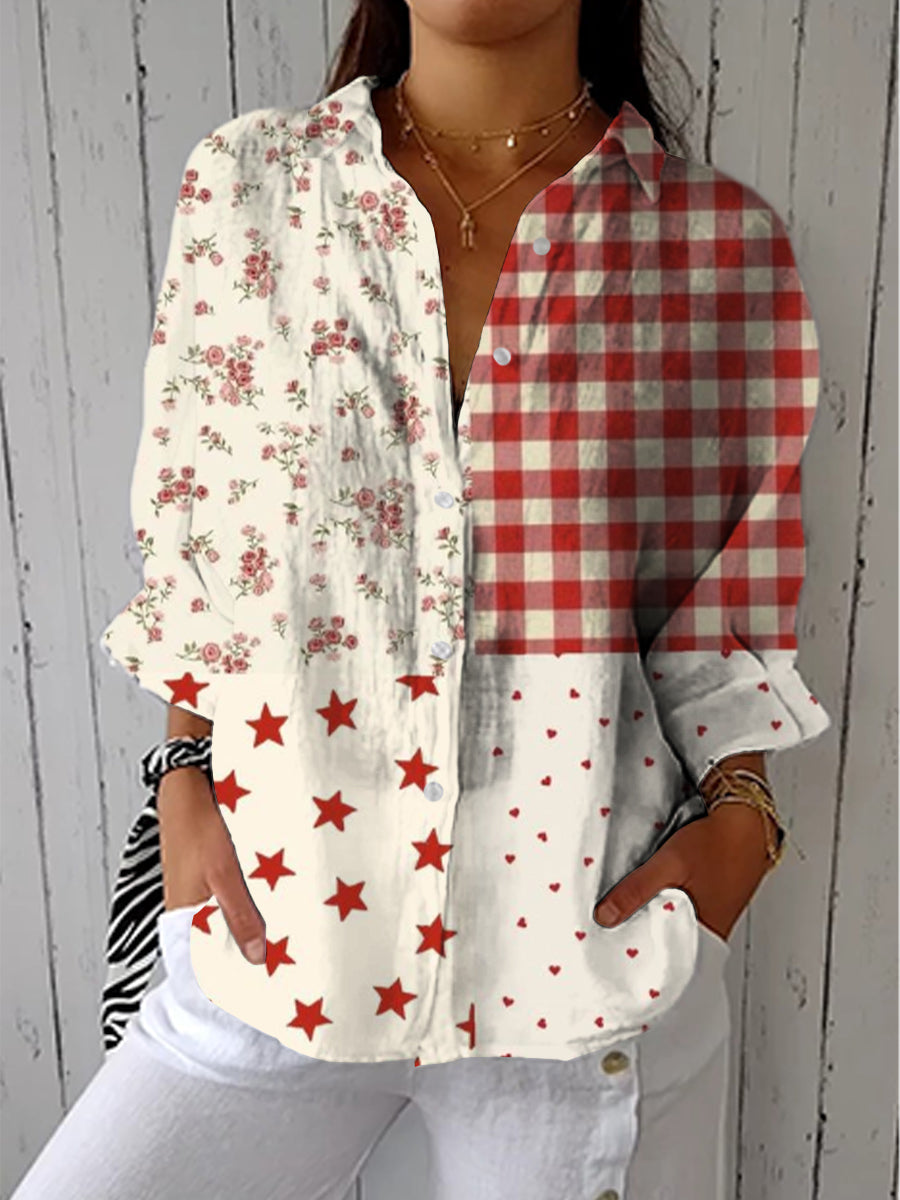 Clementina | Elegant Multifärgad Patchwork Blus