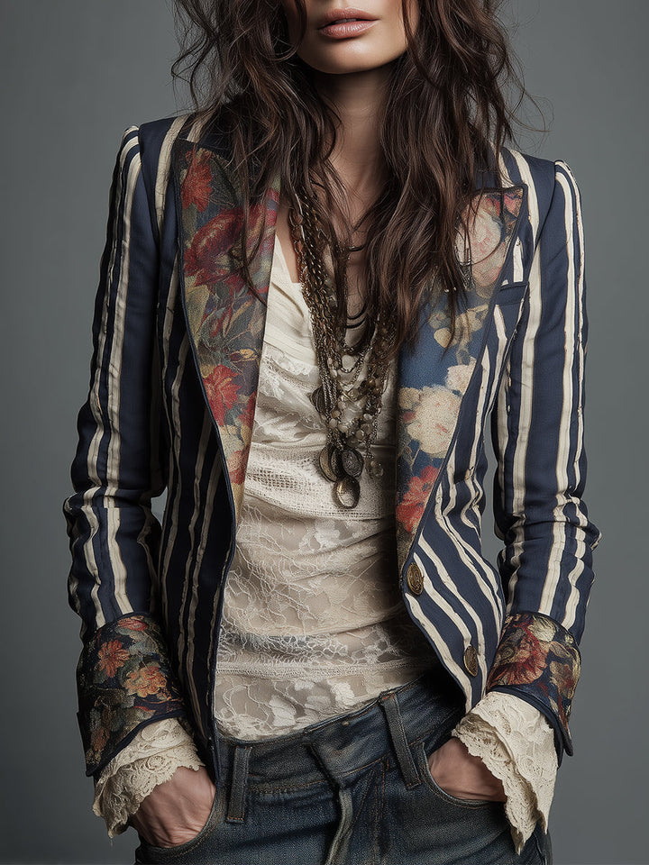 Nina | Klassisk Retro Bohemisk Randig Blazer