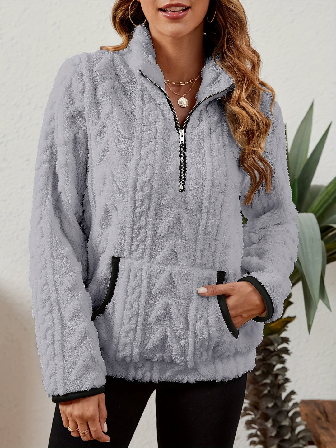 Thea | Texturerad Halv-Zip Pullover