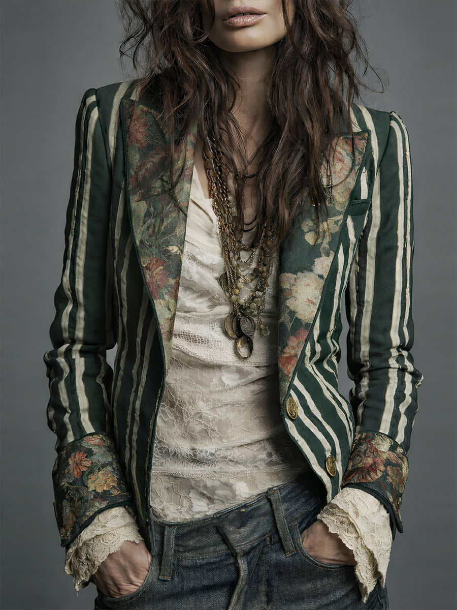 Nina | Klassisk Retro Bohemisk Randig Blazer
