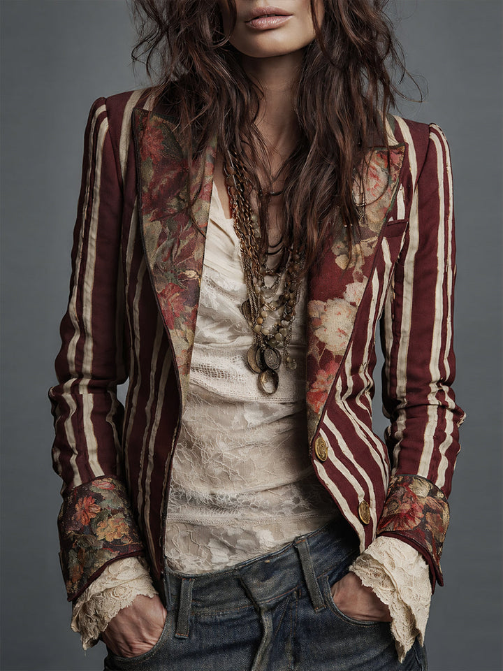 Nina | Klassisk Retro Bohemisk Randig Blazer