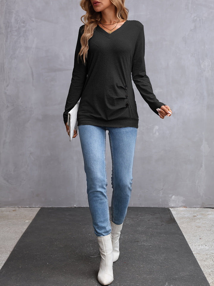 Nancy | Side-Button Long Sleeve Top