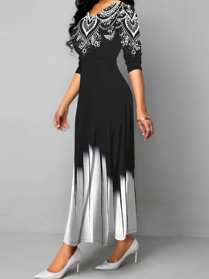 Rosalyn | Ornamental Print A-Line Maxi Klänning