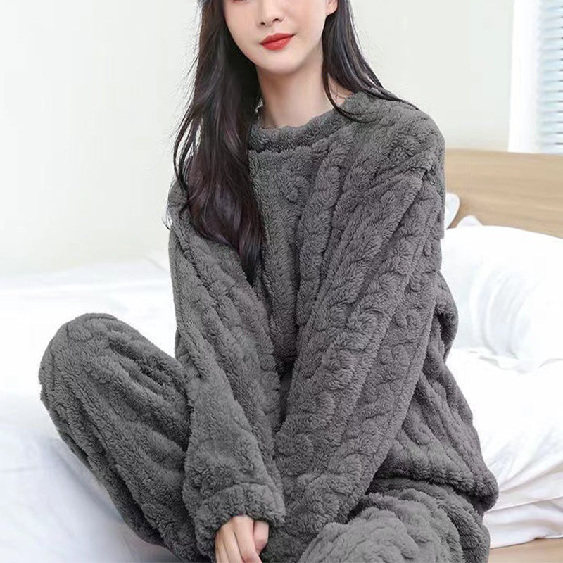 Varmt pyjamasset i korallfleece – tröja och byxor, one size