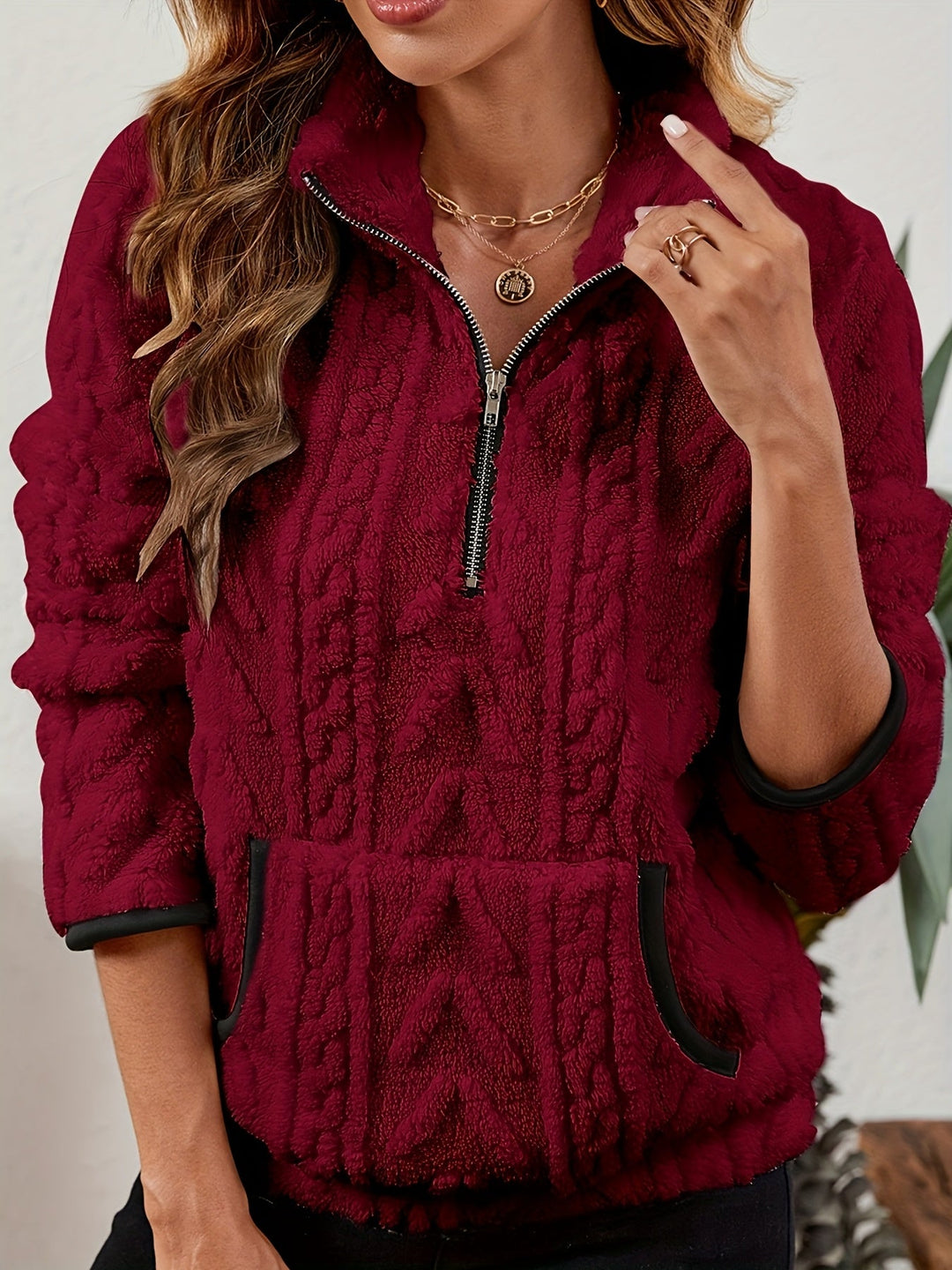 Thea | Texturerad Halv-Zip Pullover