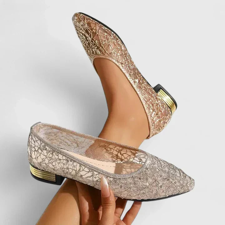 Camille | Texturerade Metalliska Ballerinaskor