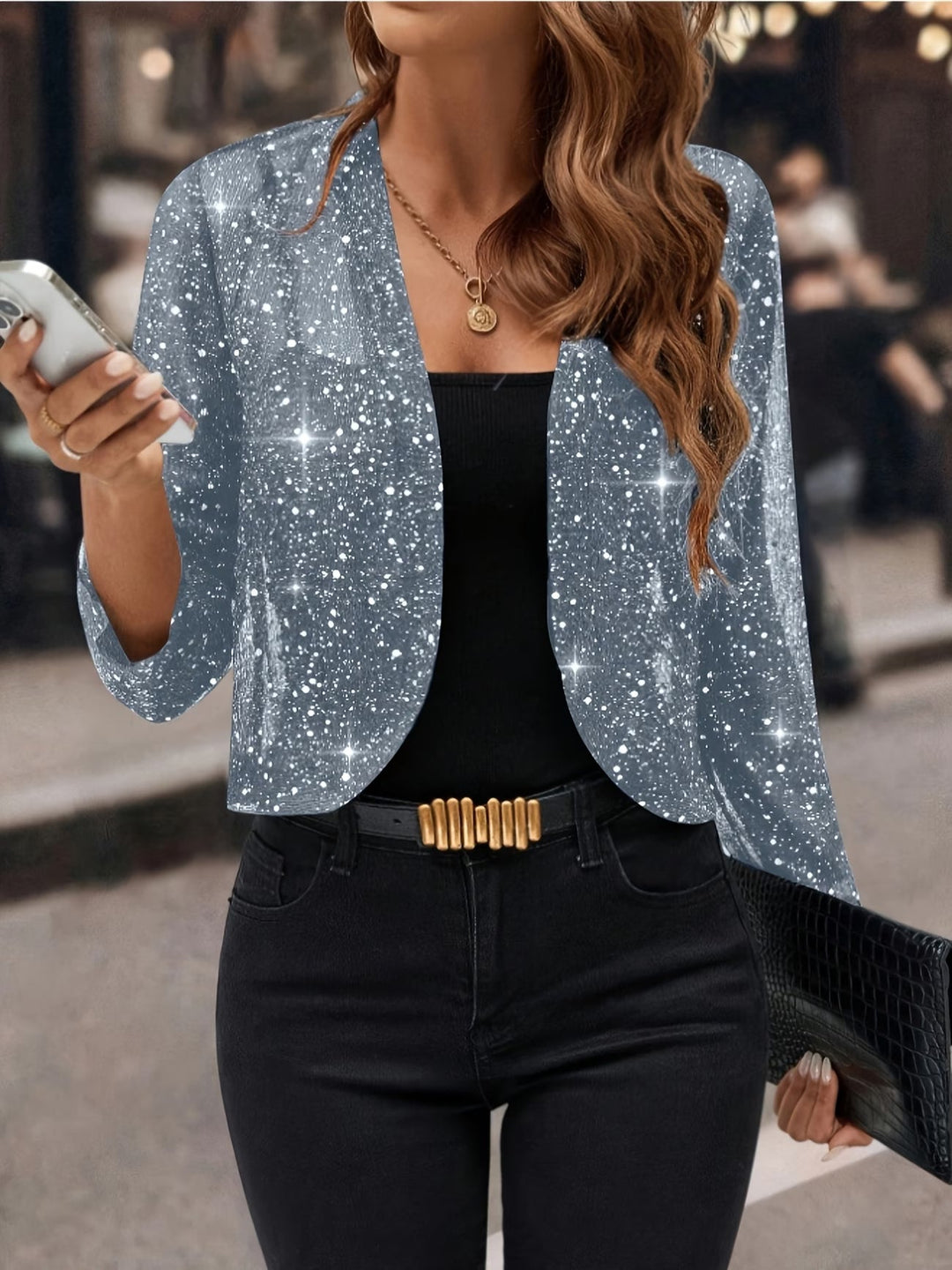 Raina | Stilig Glitter Paillett Cardigan Jacka