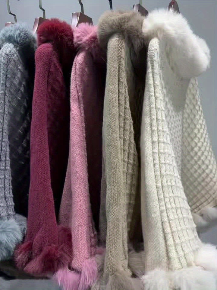 Rosabel | Mysig Poncho med Pälsdetaljer