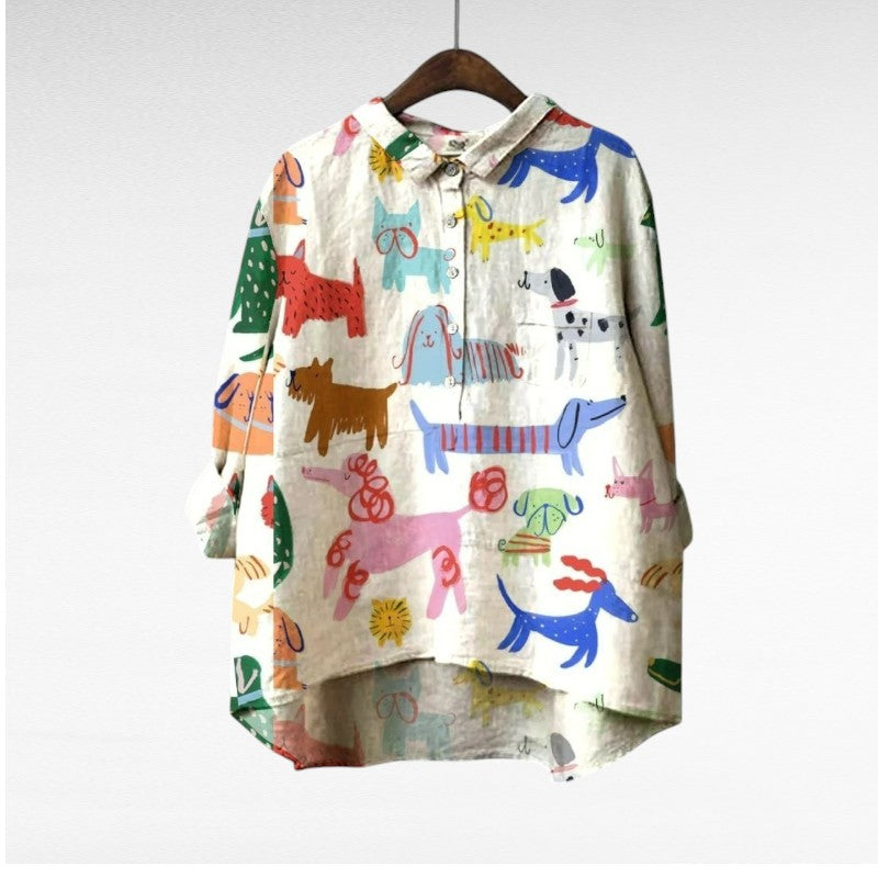 Briar | Stilig Blus med Hundtryck