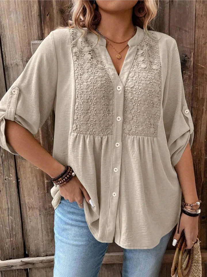 Marnie | Elegant Blus med Vid Ärmar och V-ringning